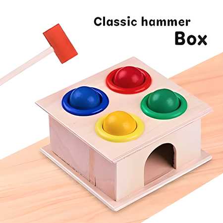 Wooden Hammer Ball Bench with Box Case Toy Set�